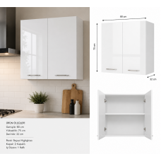 Mutfak Dolabı Üst Modül Highgloss Parlak Kapak/Mdflam Gövde (80x30x75 cm)