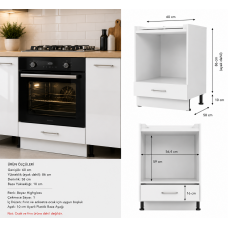 Mutfak Dolabı Alt Ankastre Fırın Modülü Highgloss Raylı Parlak Kapak/Mdflam Gövde (60x58x86 cm)