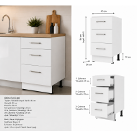Mutfak Dolabı Alt 3 Çekmece Modülü Highgloss Raylı Parlak Kapak/Mdflam Gövde (45x58x86 cm) Mutfak Dolabı Alt 3 Çekmece Modülü Highgloss Raylı Parlak Kapak/Mdflam Gövde (45x58x86 cm)