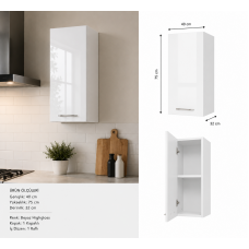 Mutfak Dolabı Üst Modül Highgloss Parlak Kapak/Mdflam Gövde (40x30x75 cm)