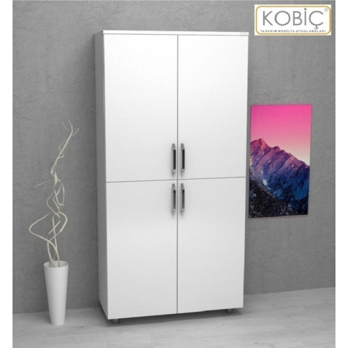Kobiç Ofis Dosya Dolabı Kilitli Tam Kapak Suntalam Dolap 80x35x150 Cm Beyaz