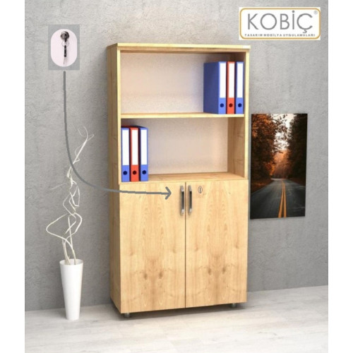 Kobiç Ofis Dosya Dolabı Kilitli Yarım Kapak Suntalam Dolap 70x35x150 Cm Meşe Kobiç Ofis Dosya Dolabı Kilitli Yarım Kapak Suntalam Dolap 70x35x150 Cm Meşe
