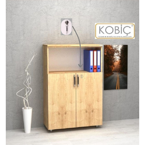 Kobiç Ofis Dosya Dolabı Kilitli Yarım Kapak Suntalam Dolap 70x35x115 Cm Meşe Kobiç Ofis Dosya Dolabı Kilitli Yarım Kapak Suntalam Dolap 70x35x115 Cm Meşe