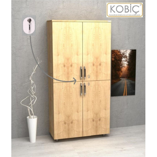 Kobiç Ofis Dosya Dolabı Kilitli Tam Kapak Suntalam Dolap 70x35x150 Cm Meşe