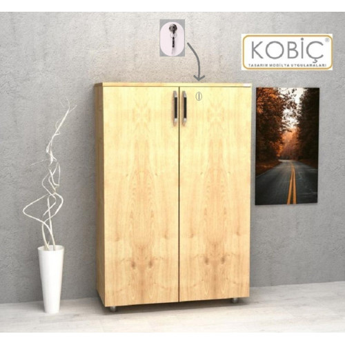 Kobiç Ofis Dosya Dolabı Kilitli Tam Kapak Suntalam Dolap 80x35x115 Cm Meşe Kobiç Ofis Dosya Dolabı Kilitli Tam Kapak Suntalam Dolap 80x35x115 Cm Meşe